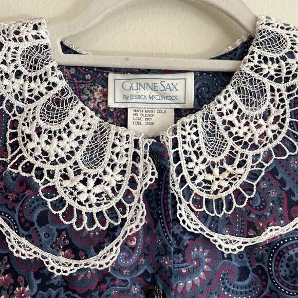 Gunne Sax Paisley drop waist button down lace dress paisley cottagecore sz 10 - Picture 5 of 10